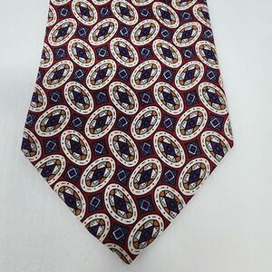 Vtg Tuli Silk Tie Burgundy Purple Gold Geometric Medallion Made in USA Preppy
